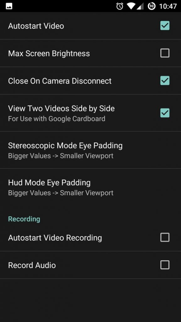 Go FPV app Android menu