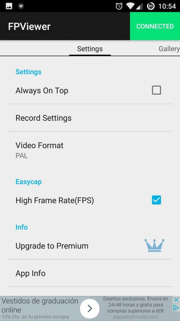 Easycap & UVC Player Android App settings